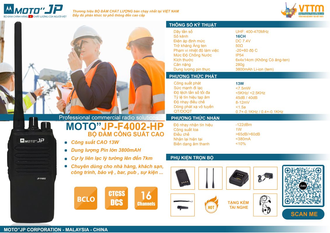 Máy Bộ Đàm MOTO JP-F4002(HP) Công suất cao